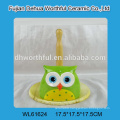 Lovely owl shaped ceramic tissue holder with wooden bottom